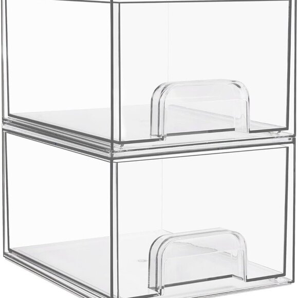 2 Pack Clear Stackable Storage Drawers Acrylic Makeup Organizer Bathroom - Picture 1 of 3